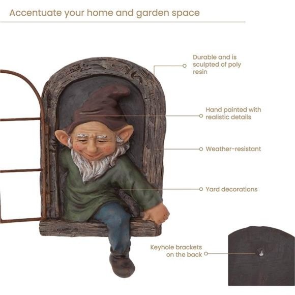 12-inch Elf Out The Door Tree Hugger -Yard Decorations -Whimsical Tree Sculpture - Picture 5 of 7